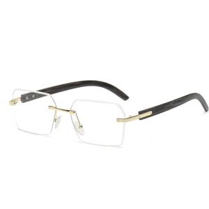 Men Fashion Rimless Sunglasses‎ Rectangle Clear Lens Gold Classy Eyewear Hip Hop
